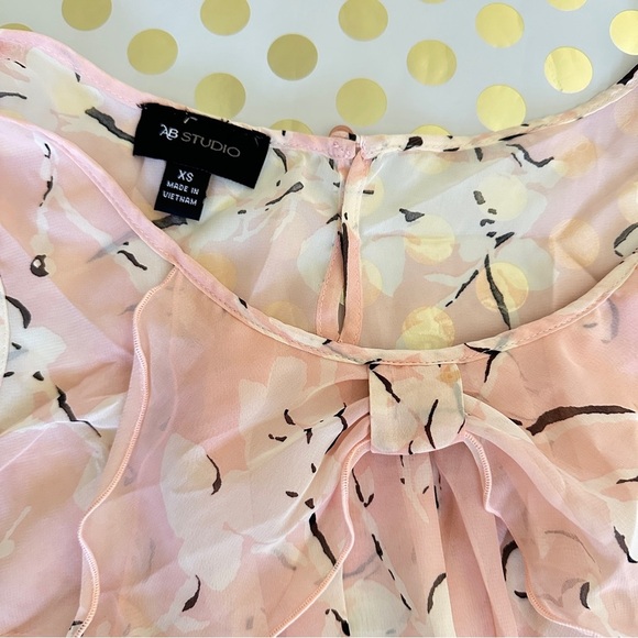 AB Studio Pink and Orange Sleeveless Tie Front Blouse - Picture 2 of 2